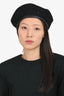 Hermès Black Cashmere Embroidered Patterned Beret Size 57