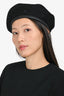 Hermès Black Cashmere Embroidered Patterned Beret Size 57