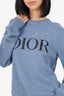 Christian Dior Blue Wool Embroidered Logo Sweater Size M