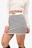 Miu Miu White/Blue Cotton Striped Logo Mini Skirt Size 38