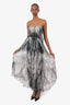 Alexander McQueen Black/White Silk Printed Pleated Maxi Dress Size 40