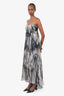Alexander McQueen Black/White Silk Printed Pleated Maxi Dress Size 40
