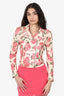 L'agence Beige/Multicolour Floral Print Leather Biker Jacket Size XS