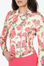 L'agence Beige/Multicolour Floral Print Leather Biker Jacket Size XS