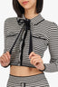 Self-Portrait Black/White Striped Knit Bow Cropped Cardigan With Mini Skirt Set Size S
