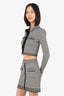 Self-Portrait Black/White Striped Knit Bow Cropped Cardigan With Mini Skirt Set Size S