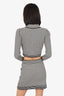 Self-Portrait Black/White Striped Knit Bow Cropped Cardigan With Mini Skirt Set Size S
