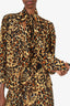 Saint Laurent 1986 Leopard Print Silk Blouse with Mini Wrap Skirt with Scarf Set size 34