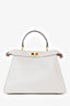 Fendi White Calfskin Medium Peekaboo Bag with Strap