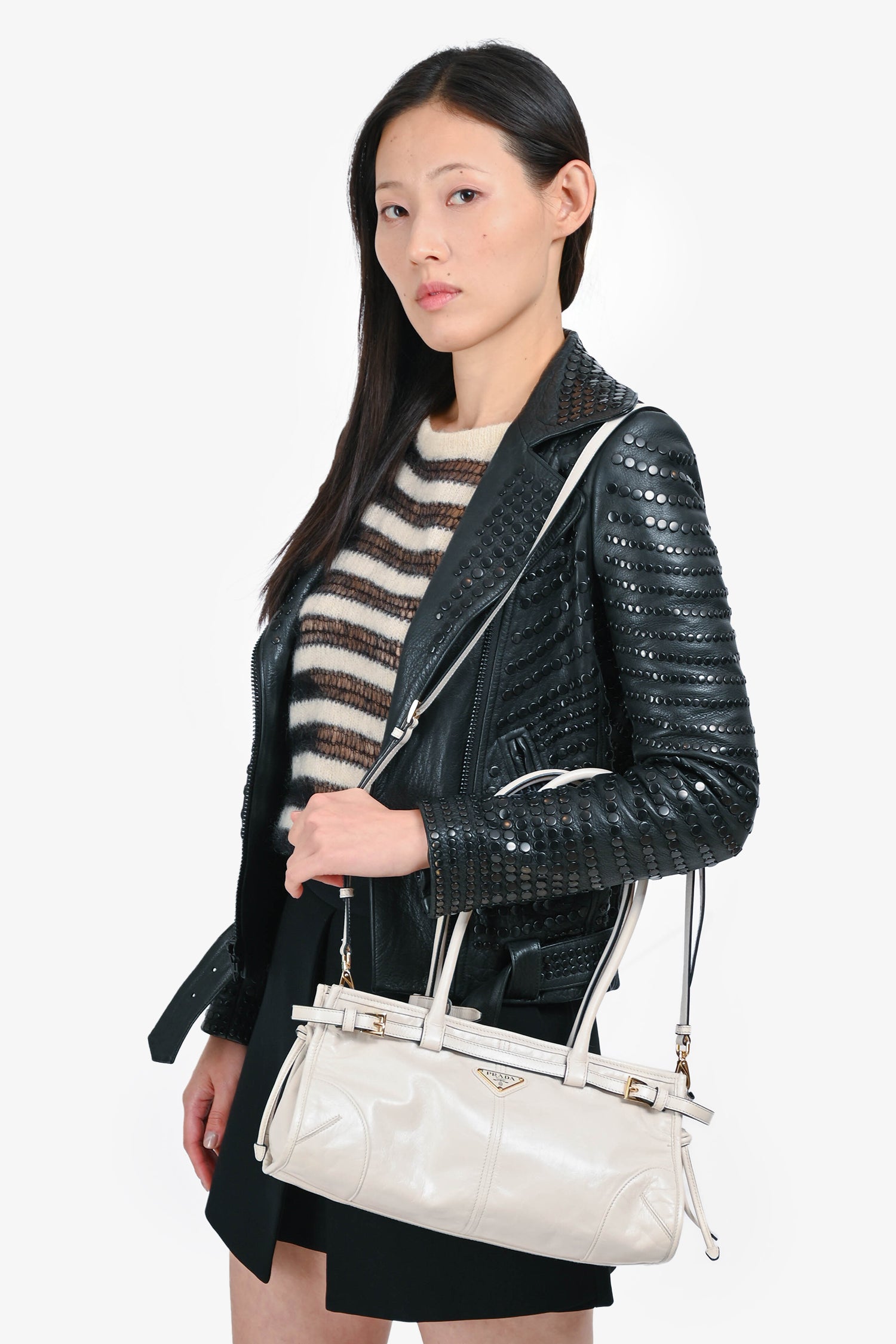 Prada White Leather 'Bonnie' Medium Shoulder Bag with Strap – Mine