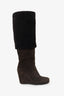 Prada Brown Suede Shearling Wedge Boots Size 36