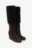 Prada Brown Suede Shearling Wedge Boots Size 36