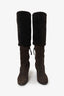 Prada Brown Suede Shearling Wedge Boots Size 36