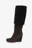 Prada Brown Suede Shearling Wedge Boots Size 36
