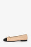 Pre-Loved Chanel™ Beige Black Cap Toe CC Ballet Flats Size 40