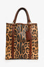 Dolce & Gabbana Brown Leopard Print Coated Canvas and Leather Shopper Tote