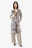 Celine White/Black Silk Zebra Printed Single Breasted Coat Size 38
