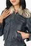Versace Black Leather Fox Fur Bomber Jacket Size 38