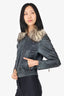 Versace Black Leather Fox Fur Bomber Jacket Size 38