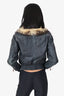 Versace Black Leather Fox Fur Bomber Jacket Size 38
