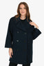 Burberrys Navy Wool Double Breasted Midi Coat Size S