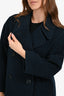 Burberrys Navy Wool Double Breasted Midi Coat Size S