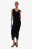 Magda Butrym Blue Velvet Sleeveless Ruched Dress Size 38