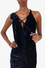 Magda Butrym Blue Velvet Sleeveless Ruched Dress Size 38