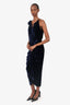 Magda Butrym Blue Velvet Sleeveless Ruched Dress Size 38