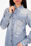 Saint Laurent Blue Denim Distressed Western Shirt Size XS