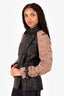 Burberry Brit Black/Khaki Leather/Canvas Ruched Sleeve Jacket size 2