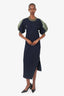Sacai Navy/Green Knit Puff Sleeve Maxi Dress Size 3