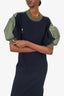Sacai Navy/Green Knit Puff Sleeve Maxi Dress Size 3