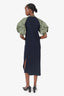 Sacai Navy/Green Knit Puff Sleeve Maxi Dress Size 3