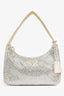 Prada White Satin Crystal Re-Edition Mini Shoulder Bag