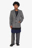 Raf Simons Grey/Blue/Black Wool Coat With Brooch Size 48 Mens