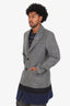 Raf Simons Grey/Blue/Black Wool Coat With Brooch Size 48 Mens