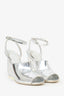 Maison Margiela Silver Metallic Leather Mirror Ankle Strap Sandals Size 40