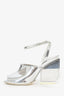 Maison Margiela Silver Metallic Leather Mirror Ankle Strap Sandals Size 40