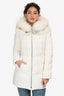 Prada 2017 White Fox Fur Trimmed Hooded Midi Down Coat Size 40