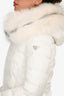 Prada 2017 White Fox Fur Trimmed Hooded Midi Down Coat Size 40