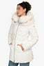 Prada 2017 White Fox Fur Trimmed Hooded Midi Down Coat Size 40