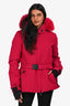 Moncler Grenoble Dark Fuchsia Fox Fur Trim Bauges Giubbotto Down Jacket with Belt Size 4