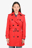Burberry London Red Nylon Double Breasted Trench Coat Size 38 with Belt