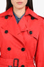 Burberry London Red Nylon Double Breasted Trench Coat Size 38 with Belt