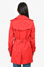 Burberry London Red Nylon Double Breasted Trench Coat Size 38 with Belt