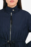 Adam Lippes Navy Patterned Cinch Waist Zip Up Jacket Size XS