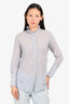 Nili Lotan White/Blue Cotton Stripe Long Sleeve Ruffle Collar Top Size XS