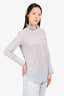 Nili Lotan White/Blue Cotton Stripe Long Sleeve Ruffle Collar Top Size XS