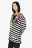 Gucci Black/White Knit Cashmere/Wool Striped/Floral Print Cardigan Size  L